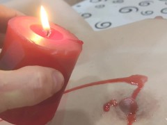 Husband torments a sub wife with hot wax