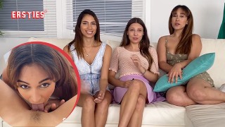 Ersties: Sexy Babe Invites Her Two Brunette Friends Over For Hot Lesbian Sex