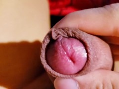 Closeup cumshot and foreskin play