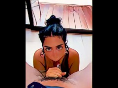 Animation girl give a blowjob in hotel room for all to see