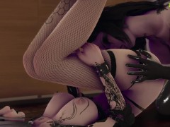 Goth slut getting futa cock in her pussy. Futa x female 3d animation