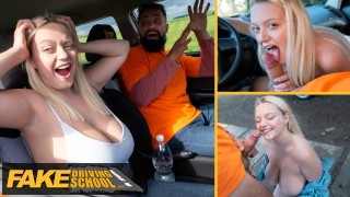 Fake Driving School - Rubia de grandes tetas naturales sexo hardcore y facial después de casi perder con Fake Taxi