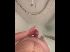 Hotel masturbation in the shower! Huge cumshot!