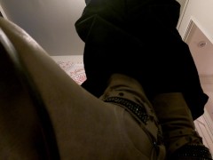 Trans Cowgirl steps on your face with her high heel boots POV