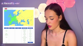 Masturbate Let's Play Geography Games With A Moving Dildo