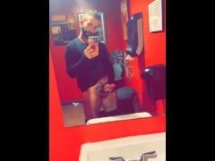 Stroking my cock in a pub bathroom while others try to get in teaser