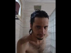 Nice guy takes a shower 3 washs head and armpit