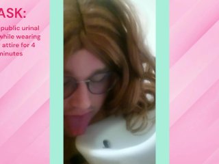 Dare: Sissy Trans Licks Public Urinal For 4 Minutes