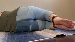 Jeans Tied Up Girl Can't Stop Peeing In Light Jeans