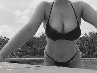 Boobs_Tease at the Pool Black and_White