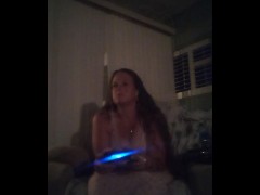 Cute Brunette Gamer Girl Smoking Cigarettes and Plays PlayStation
