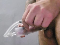 Slow Mo pulling fat pumped cock from the tube