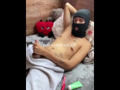 mask guy playing with his pussy toy