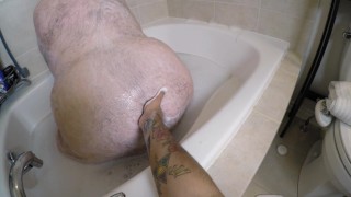 Ass Chaser's Point Of View While Giving Bear A Bath