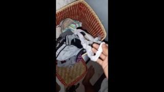 I entered my mother-in-law's room to masturbate with her thongs and cum in them