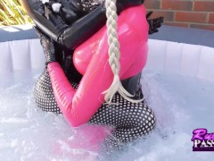 Lesbian Latex Lovers Play in the Hot tub