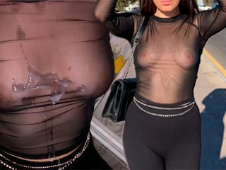 Filming Hotwife Flashing Tits And Takes Huge Cumshot In Public Toilet From Stranger