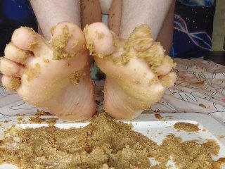Messy Cake Mushing With Feet