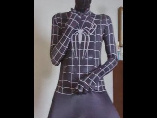 Barely 18 Years Old In Spiderman Suit Touching Himself