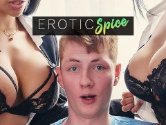 Ginger teen student ordered to office and fucked by his Latina teachers in creampie threesome