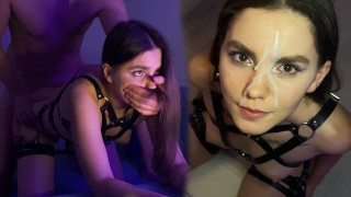Facial Just Look At Her Pretty Cum Face On 12 10 Hot Brunette In Harness Sucks And Jumps On My Dick