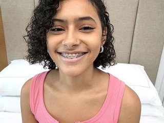 18 Year Old Puerto Rican with braces makes her first porn