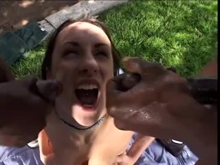 White Whore Gets Her Pussy Banged From The Back While Sucking Black Cock