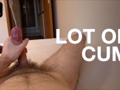 POV - Hot guy jerking off moans and cum on hairy body