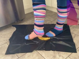 Banana “Crushing” In Socks, Nylon Socks, And Barefeet (First Time Crushing)