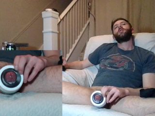 Smoking and Oozing Cum with Vibrating_Sleeve