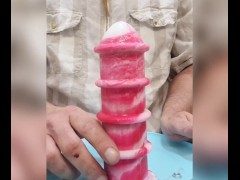 pierced pussy with huge dildo stretching an gaping pussy