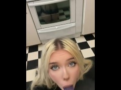 Petite girl sucking  her 7 inch dildo in the kitchen - More content on my Onlyfans