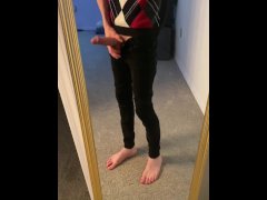 Teen in skinny jeans enjoys his new outfit.