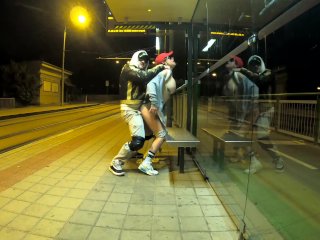 Quick Risky Sex At Public Bus Stop With Squirt Orgasm And Cum In My Mouth