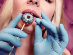 ASMR: blue nitrile gloves and candy sucking