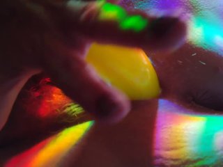 Glass Banana Toy in Natural Light Close Up_Wet HairyCougar Pussy Dripping and Anal Stuffing