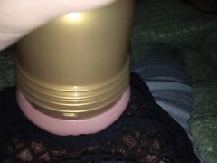 Jerking cock with Flesh Light through fishnets 🔥