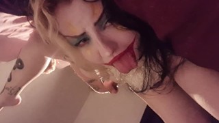 Clown slut sucks huge dildo for all you honky motherfuckers out there