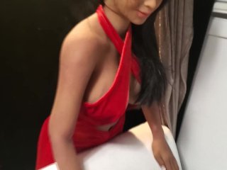 Bent Over The Chaise And Fucked In Red Dress