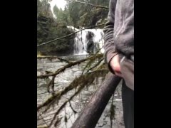Taking A Piss Near Trent Falls on Vancouver Island Canada During A Hike