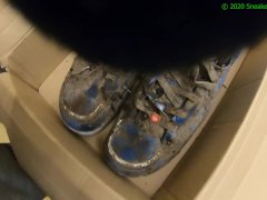 Cumshot on muddy Engelbert Strauss S3 shoes