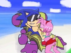 Amy gives Sonic a sloppy blowjob