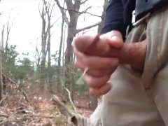 Public jerking in the woods by the water