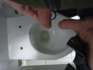 Extreme, Public Toilet, Pissed On A Femboy Dick! Drink Urine From Big Uncircumcised Dicks! Two Fe