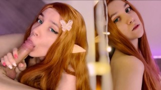 Red hair sexy elf girl sucked my dick and get a cumshot on her face 4K