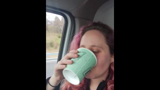 Piss In The Car Girlfriend Consumes A Large Cup Of Very Yellow Piss