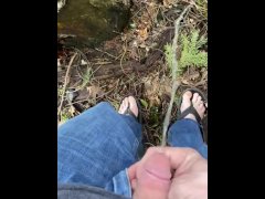 I really had to pee: pissing in the forest.  Cum for me!