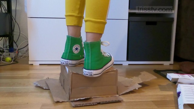 Green Converse Sneakers Crushing Carton Box 7769