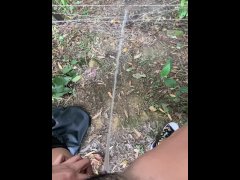 Spanking my pussy and pissing on mother nature