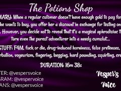 Audio role-play: You trick a customer into drinking a potion that turns her into a needy cumslut